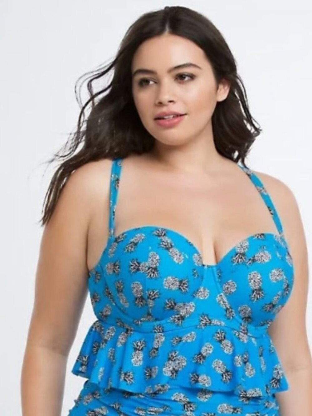 Torrid Underwire Longline Bikini Top Pineapple Print Blue Size 2 XXL